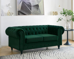 Home Detail Chesterfield Velvet Pleat Fabric 2 Seater Sofa, Green - thumbnail 1