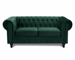 Home Detail Chesterfield Velvet Pleat Fabric 2 Seater Sofa, Green - thumbnail 2
