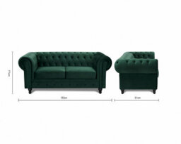 Home Detail Chesterfield Velvet Pleat Fabric 2 Seater Sofa, Green - thumbnail 6