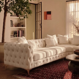 Sofaya Monaco Chesterfield 6 Seater Chaise Sofa Cream Velvet L Shaped Corner Chaise - Right Hand Deep Buttoned Upholstery Couch Lounge - thumbnail 3