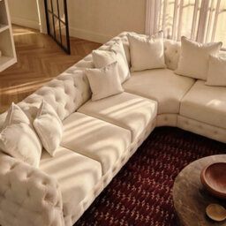 Sofaya Monaco Chesterfield 6 Seater Chaise Sofa Cream Velvet L Shaped Corner Chaise - Right Hand Deep Buttoned Upholstery Couch Lounge - thumbnail 6