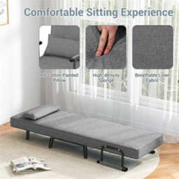 Folding Fabric Single Sofa Bed Recliner Settee Couch - thumbnail 6