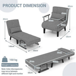 Folding Fabric Single Sofa Bed Recliner Settee Couch - thumbnail 2