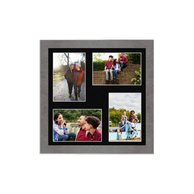 AK Frames 12X12 Marble Grey Modern Multi Photo Frame With Black Mount - Holds 4 Apertures (4X) 6X4 Photos - image 1