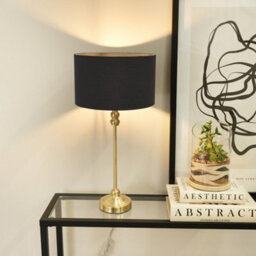 Valuelights Maggie Gold Metal Candlestick Slim Table Lamp With Charcoal Fabric Drum Lamp Shade And Led Bulb