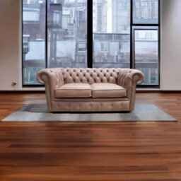 Chesterfield 2 Seater Selvaggio Beaver Brown Leather Sofa Settee In Classic Style - thumbnail 2