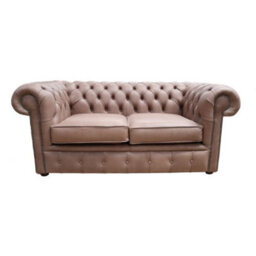 Chesterfield 2 Seater Selvaggio Beaver Brown Leather Sofa Settee In Classic Style - thumbnail 1