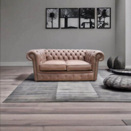 Chesterfield 2 Seater Selvaggio Beaver Brown Leather Sofa Settee In Classic Style - thumbnail 3