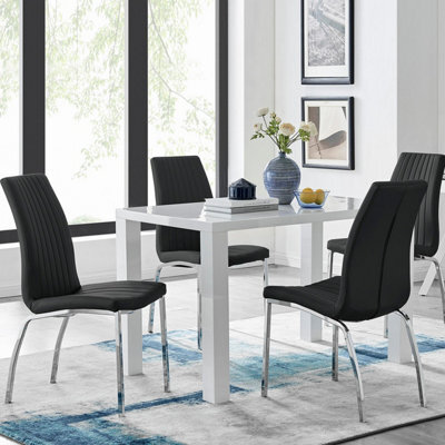 Furniturebox Uk Pivero White High Gloss Dining Table And 4 Black Isco Chairs Set - image 1
