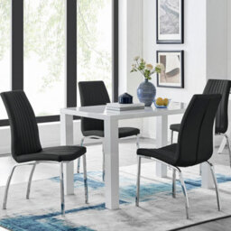Furniturebox Uk Pivero White High Gloss Dining Table And 4 Black Isco Chairs Set - thumbnail 1