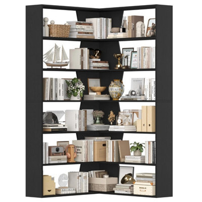 Black L-Shaped 6-Tier Corner Bookcase 90X90X190.5Cm - image 1