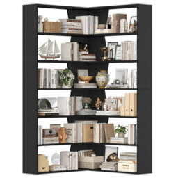 Black L-Shaped 6-Tier Corner Bookcase 90X90X190.5Cm