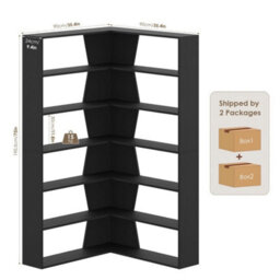 Black L-Shaped 6-Tier Corner Bookcase 90X90X190.5Cm - thumbnail 2