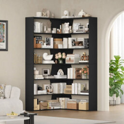 Black L-Shaped 6-Tier Corner Bookcase 90X90X190.5Cm - thumbnail 3