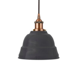 Slate Grey Lincoln Painted Dome Pendant Light With Matt Antique Copper Lamp Holder And Black Round Cable - Se Home - thumbnail 1