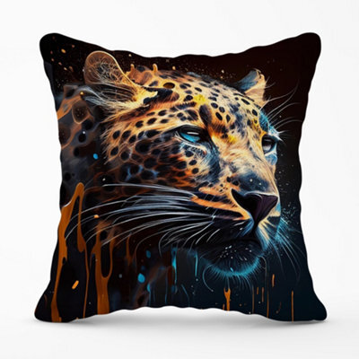 Warren Reed Designer Leapoard Face Splashart On Dark Background Cushions 45Cm X 45Cm - image 1