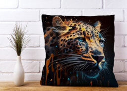Warren Reed Designer Leapoard Face Splashart On Dark Background Cushions 45Cm X 45Cm - thumbnail 2