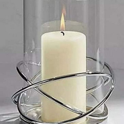 Biznest Decorative Silver Circular Lantern Hurricane Candle Holder Metal Frame For Pillar Candle Height : 16Cm.