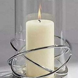 Biznest Decorative Silver Circular Lantern Hurricane Candle Holder Metal Frame For Pillar Candle Height : 16Cm.