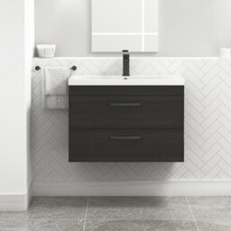 Royal Bathrooms Turin Hale Black 800mm Wall Hung Vanity Unit 2 Drawer With Mid-Edge Basin Sink & Matt Black Handles - thumbnail 1