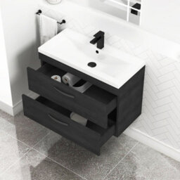 Royal Bathrooms Turin Hale Black 800mm Wall Hung Vanity Unit 2 Drawer With Mid-Edge Basin Sink & Matt Black Handles - thumbnail 5