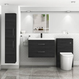 Royal Bathrooms Turin Hale Black 800mm Wall Hung Vanity Unit 2 Drawer With Mid-Edge Basin Sink & Matt Black Handles - thumbnail 4
