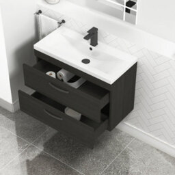 Royal Bathrooms Turin Hale Black 800mm Wall Hung Vanity Unit 2 Drawer With Mid-Edge Basin Sink & Matt Black Handles - thumbnail 3