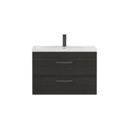 Royal Bathrooms Turin Hale Black 800mm Wall Hung Vanity Unit 2 Drawer With Mid-Edge Basin Sink & Matt Black Handles - thumbnail 6