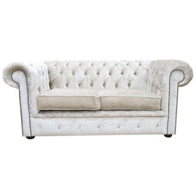 Chesterfield 2 Seater Sofa Settee Pastiche Linen Cream Velvet Fabric In Classic Style - image 1