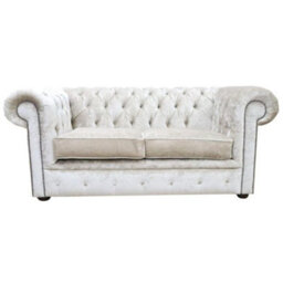 Chesterfield 2 Seater Sofa Settee Pastiche Linen Cream Velvet Fabric In Classic Style - thumbnail 1