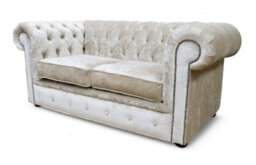 Chesterfield 2 Seater Sofa Settee Pastiche Linen Cream Velvet Fabric In Classic Style - thumbnail 3
