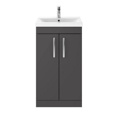 Dezine Hamble 500mm Gloss Grey Floor Standing 2 Door Vanity Unit, With Basin - image 1