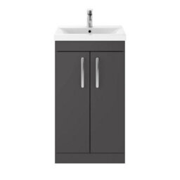 Dezine Hamble 500mm Gloss Grey Floor Standing 2 Door Vanity Unit, With Basin - thumbnail 1