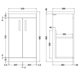 Dezine Hamble 500mm Gloss Grey Floor Standing 2 Door Vanity Unit, With Basin - thumbnail 4