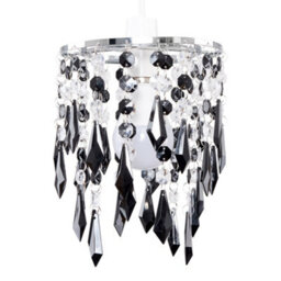 Valuelights Elegant Chandelier Design Ceiling Light Shade With Black And Clear Acrylic Jewel Droplets (D)16Cm