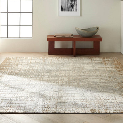 Ivory Taupe Modern Easy To Clean Abstarct Rug For Dining Room Bedroom And Living Room-69 X 221Cmcm (Runner)