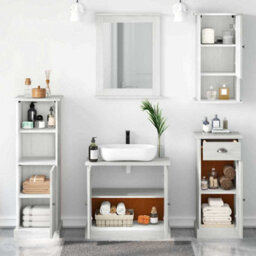Berkfield Bathroom Furniture Set 5 Pcs Antique White 37 X 34 X 110 Cm - thumbnail 4