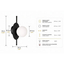 Luminosa Lighting Luminosa Luma Globe Wall Lights Black White Glass Shade 1X E27 - thumbnail 4