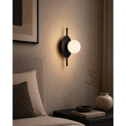 Luminosa Lighting Luminosa Luma Globe Wall Lights Black White Glass Shade 1X E27 - thumbnail 2