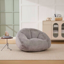 Abrihome Shell-Shaped Giant Bean Bag Sofa With Memory Foam & Faux Fur Cover - High-Comfort Chair For Reading & Gaming, Light Gray - thumbnail 1