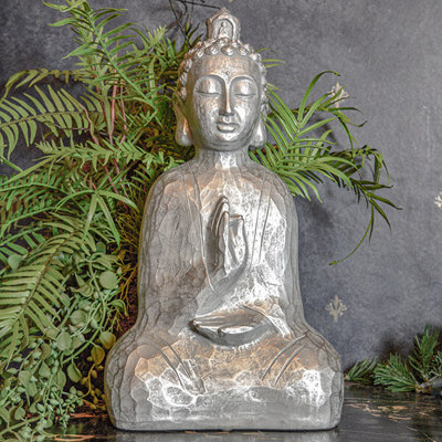 Madison & Mayfair Serene Silver Resin Buddha Statue