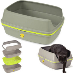 Cat Centre.Direct Cat Centre Jumbo 57Cm Scoopless Grey Open Cat Litter Tray With High Sided Rim 57Cm