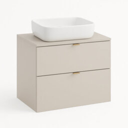 Impact Furniture Bathroom Vanity Unit With Sink Beige Wall Cabinet With 600mm Worktop Countertop Floating Drawer Storage White Oval Basin Dalia - thumbnail 6
