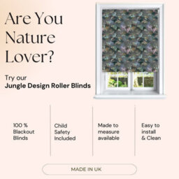 Lister Cartwright Jungle Design Blackout Roller Blinds Easy Fit Child Safety Included (Pewter, 150 X140 Cm) - thumbnail 3