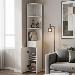 Corner Bookshelf Modern Wood Bookcase With Door&drawer Freestanding - thumbnail 4