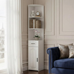 Corner Bookshelf Modern Wood Bookcase With Door&drawer Freestanding - thumbnail 3