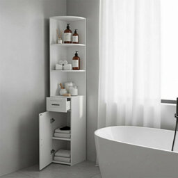 Corner Bookshelf Modern Wood Bookcase With Door&drawer Freestanding - thumbnail 2