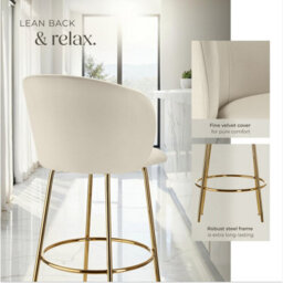 Tectake Bar Stool Luana - With Backrest, Velvet Look And Padded - Cream/gold, Set Of 4 - thumbnail 4