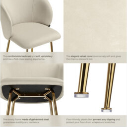 Tectake Bar Stool Luana - With Backrest, Velvet Look And Padded - Cream/gold, Set Of 4 - thumbnail 5