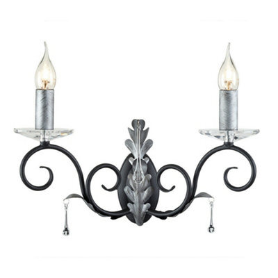 Elegant Twin Wall Light Sconce With Handmade Glass Droplets In Black And Silver Finish
